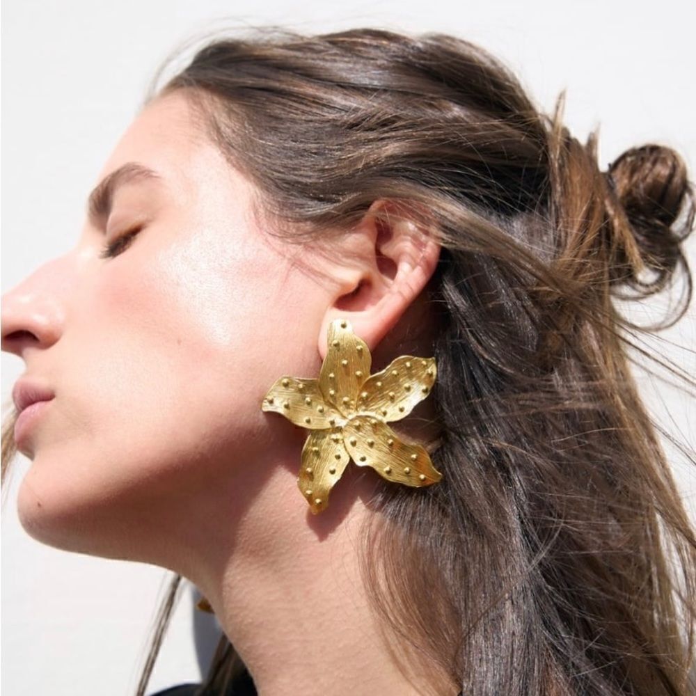 Zara Gold Floral Statement Earrings